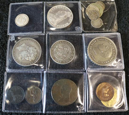 1819 Halfcrown, 1820 Crown, 1887 Double Florin, 1915 Halfcrown, 1951 Crown, 1887 Sixpence (various grades) and sundry coins